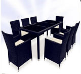 9PCS Black and Brown Wicker Dining Furniture Set