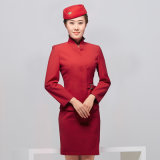 Ladies Long Sleeve Bright Red Anti-Wrinkle Airlines Skirt Uniform Dress