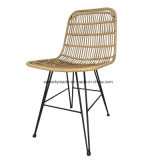 Natural Style Outdoor PE Rattan Cafe Dining Chair with Iron Legs