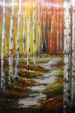 Handmade Autumn Birch Tree Canvas Oil Painting for Home Decor