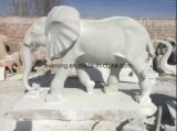Life Size Hand Carved White&Yellow Marble /Granite Elephant Stone Animal Statue