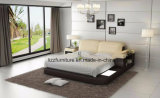 Modern Luxury White Double Leather Bed with Drawer