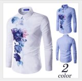 Hotsell Flora Printing Slim Fashion Wrinkle Free Casual Men's Shirts
