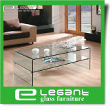 Clear Glass Center Table with Tempered Glass Shelf