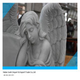 White Marble Weeping Angel Memorial Statue for Funeral
