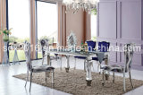Popular Metal Stainless Steel Frame Modern Glass Dining Table and Chair