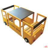 School Bus Wooden Kids Study Table and Chair, Study Table with Blackboard, Wooden Toy Table and Chair for Children Wj278919