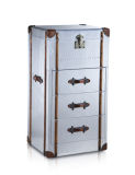 Vintage Aluminum Side Cabinet, Aluminum with Wood Strip Cabinet