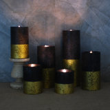 Christmas Decoration Gold LED Candle/ Pillar Wax LED Candle with Moving Flame