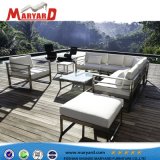 Stainless Steel Leather/Aluminum Sectional Sofa Set with Side Table