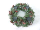 60cm PVC+Red Berry+Pine Cone Artificial Christmas Decoration Gift Wreath with Candle Holder