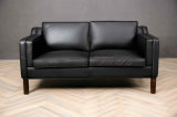 Foshan Furniture Solid Wood Inner Frame 2 Seat Leather Black Sofa