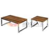 Office or Living Room Wood Panel Stainless Steel Tea Table (HY-C26.13)