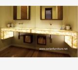 LED Lighted Designer Corian Hotel Bathroom Vanity and Basin