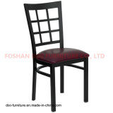 Restaurant Furniture Black Window Back Metal Restaurant Chair with Burgundy Vinyl Seat