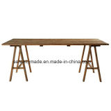Rustic Style Wooden Trestle Dining Table for Hotel Restaurant