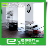Square Tempered Glass Center Table Under Wood Drawers