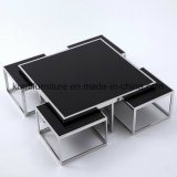 Black Painted Tempered Glass Tea Table with Metel Leg
