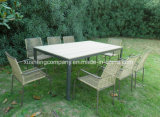 Outdoor Garden Dining Furniture Rattan Polywood Furniture Chair and Table Set