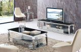 Modern Black Glass Top Rectangle Stainless Steel Coffee Table
