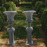 Hand Carved Marble Urn with Base, for Garden Decoration