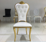 Luxury Stainless Steel Golden Aluminum Royal Crown Crystal Buckle Dining Chair for Weddings