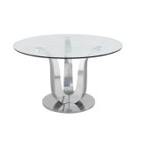 Modern Plain Glass Top Round Base Dining Table with Stainless Steel Legs