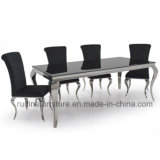 Modern Chrome French Louis Black Glass Dining Table Stainless Steel