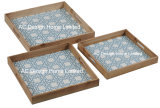 S/3 Square Custom Print Cookie Wooden Serving Tray W/Handle