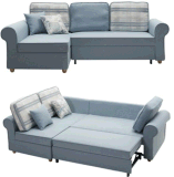 Fabric Corner Sofa with Pullout Bed and MDF Big Box