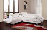 Middle Size White Corner and Chaise Leather Sofa