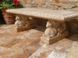 Golden Travertine Bench with Dragon Statue Standing for Garden Decoration T-6870