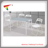 Outdoor White Glass Dining Table with 4 Folding Chairsdt091