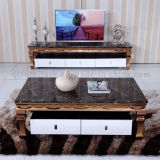 Luxury Gold Color Coffee Table Modern with Marble Top