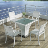 High Quality Outdoor Garden Rattan Furniture Dining Table Set with Stackable Chairs with Armrests&Kd Table by Aluminum Frame &Ss Base