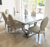 Modern 2 Meter Chrome Base Ivory Cream Solid Marble Dining Table