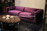 Modern Three Seats Leather Fabric Crystal Buttons Sofa (LS-105C)