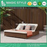 Outdoor Wicker Sunbed with Cushion Rattan Garden Daybed Patio Wicker Double-Bed Hotel Project Sunlounger Chaise Daybed