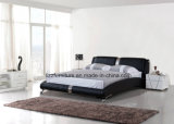 Stylish King Size Bedroom Leather Bed with Wooden Frame