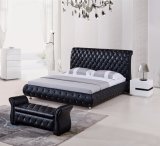 Miami Retro Crystal Button Tufted Leather Bed
