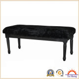 Wood Hairy Black Fabric Tufted Upholstered Panel Bed Bench
