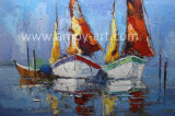 Handmade Boat and Sea Oil Painting for Home Decor