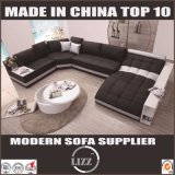 Modern Genuine Leather Sofa with Side Table