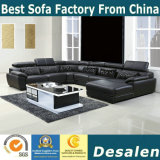 U Shape Black Color Genuine Leather Sofa (301)