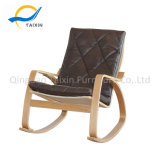Modern Wooden Rocking Chair with Leather Cushion