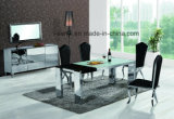 Tempered Glass Top Stainless Steel MDF Extendable Dining Table