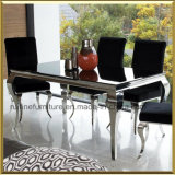 Modern French Stainless Steel Louis Velvet Chair and Dinner Table