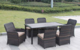 Wicker Furniture Outdoor Dining Table Set with Rattan Chair 0051 10mm Half Moon Curve Flat Wicker and 5mm Round Wicker