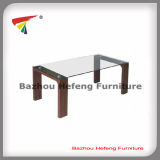Modern Rectangular Glass Coffee Table with Brown MDF Legs (CT070)