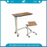Hospital Steel Frame Wooden Surface Four Wheels Over The Bed Tray Table